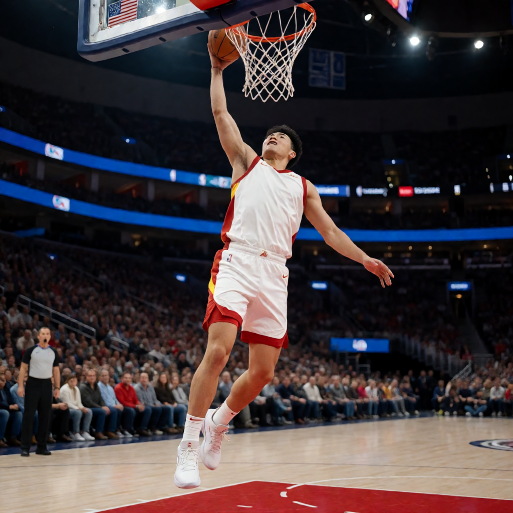 vsport体育NBA篮球：球员在职业篮球比赛中完成扣篮动作